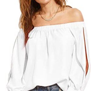 Women's off shoulder seam sleeve tie cuff shirt